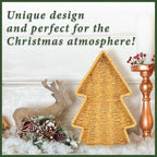 myHomeBody Christmas Tree Wicker Basket, Decorative Snack Tray, Appetizer Serving Tray and Platters, Set of 2