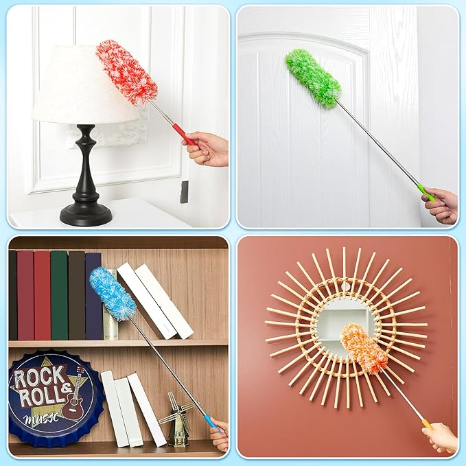 Tanlade 8 Pcs Microfiber Feather Duster for Cleaning 13-31 Inch Extendable Cobweb Dusters Ceiling Fan Duster Washable Bendable Tool for Office Car Window Furniture (Bright Color)