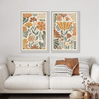 SIGNFORD Framed Canvas Print Wall Art Set Vintage Flower in Pastel Illustration Modern Art Decorative Nordic Nature for Living Room, Bedroom, Office - 24"x36"x2 White