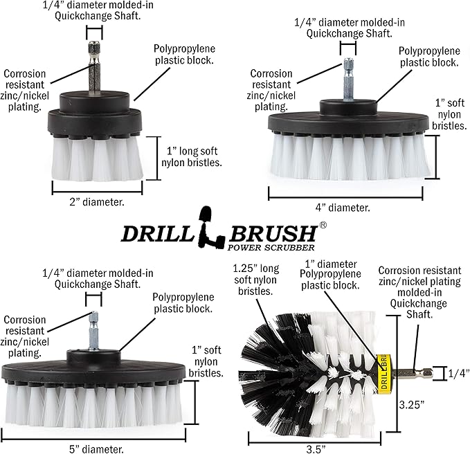 Drill Brush Power Scrubber by Useful Products - Automotive Car Detailing Brush Set - Auto Cleaning Kit - Rim, Seat, Carpet, Leather, Glass, Window Cleaner - Interior Car Wash Scrubber for Detailing
