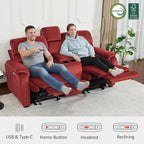 MCombo Zero Wall Recliner Loveseat with Console, Power Recliner Loveseat with Adjustable Headrest, USB A & C Charge Ports, Cup Holders, for Living Room, RVs, Small Spaces (Fabric, ST258M2, Burgundy)