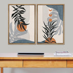 SIGNFORD Framed Canvas Print Wall Art Forest Plant Silhouettes & Mid-Century Symbols Abstract Shapes Illustrations Modern Boho Nature Chic for Living Room, Bedroom, Office - 16"x24"x2 Natural