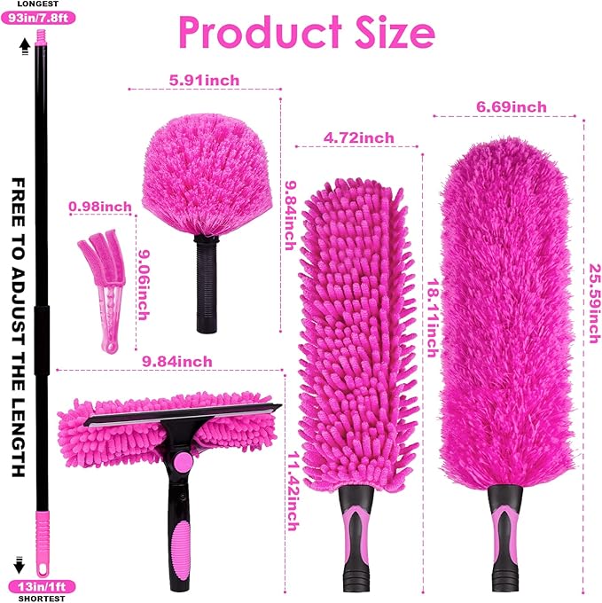 15 Foot Dusters for Cleaning, Duster with Extension Pole 7-15ft, Microfiber Feather Duster Used for Cleaning Ceiling Fan, High Window, Blinds, Shutters, Sofa, Cobweb Duster for Home (12 PCS)