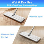 JOYMOOP White Flat Mop & Bucket with 1 Microfiber Pad, 12 Disposable Toilet Brushes, Stainless Steel Toilet Brush and Holder Set, Multi-Functional Cleaner for Floors, Windows, and Toilets