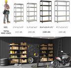 PrimeZone Heavy Duty Storage Shelves - 5 Tier 35.5" W x 15.75" D x 71" H Adjustable Garage Storage Shelving, Metal Storage Utility Rack Shelf Unit for Warehouse Pantry Closet Kitchen, Black