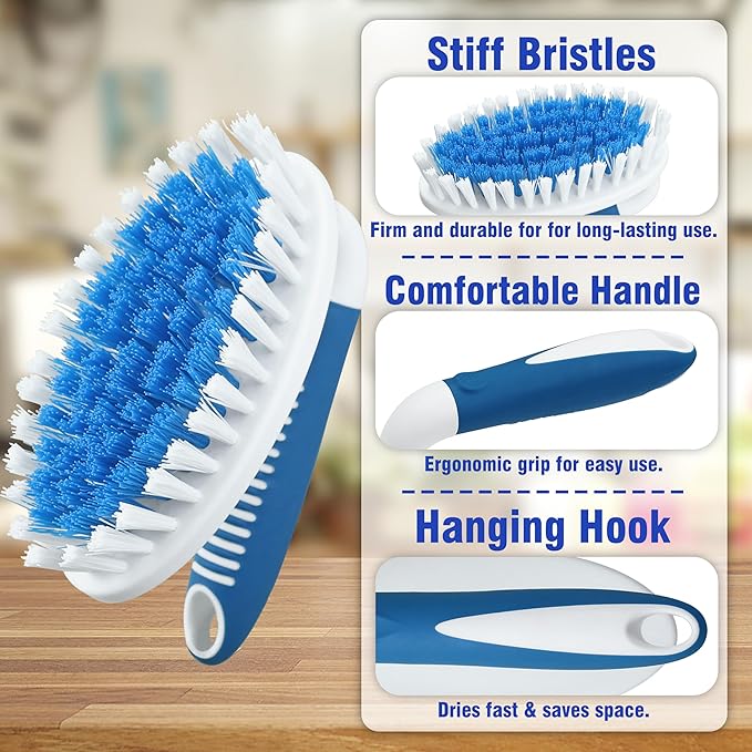PHYEX Scrub Brush, 2 Size Household Cleaning Brushes with Stiff Bristles, Scrubbing Brush for Carpet, Shower, Bathtub, Kitchen, Pool Tile, Bathroom Scrubber