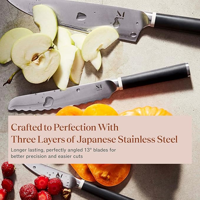 Material, Knife Trio, Carbon Stainless Steel Japanese Chef's Knife for Chopping and Cutting, Razor-Sharp Strong Blade, Almost Black, Material Kitchen
