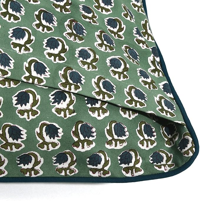 Ridhi Basil Green Block Print Cotton Canvas Throw Pillow Covers for Decorative Couch Pillows for Living Room, Chic Boho Cute Outdoor Valentine Pillows Covers Gifts 20x20 Inches