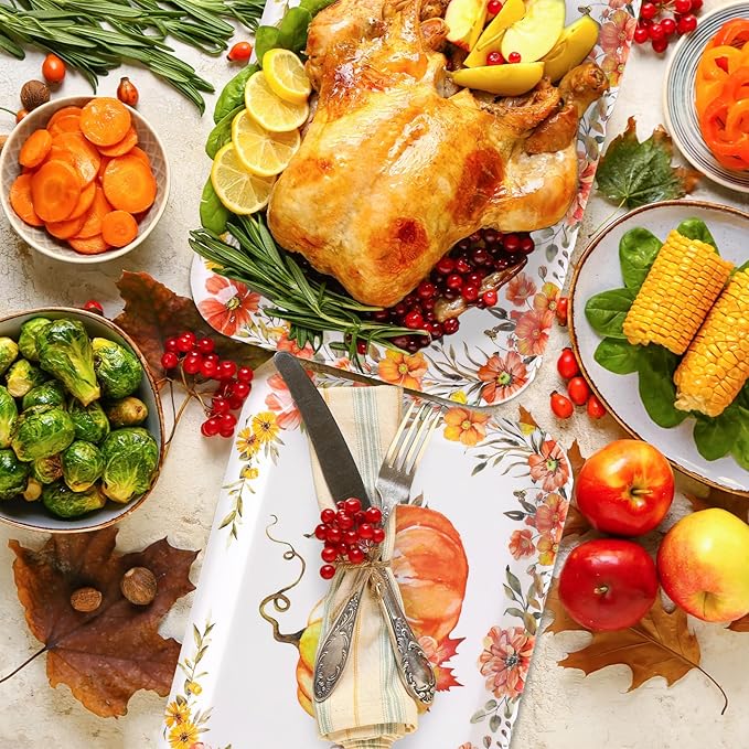 3Pcs Fall Serving Trays Reusable Watercolor Pumpkin Flower Platter Vintage Autumn Serving Dishes for Thanksgiving Sharing Snacks Fruit Dessert Candy