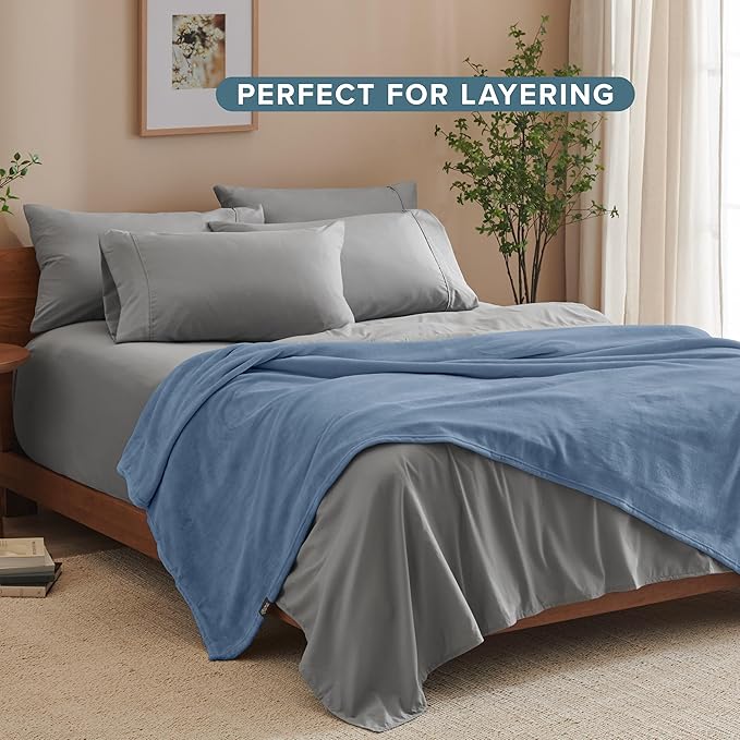 Bare Home Fleece Blanket - Throw/Travel - Ultra-Soft Lightweight for Bed, Sofa, and Couch - Luxury Microplush - Cozy Warm Blanket (Throw/Travel, Coronet Blue)