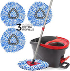 Matthew Spin Mop Replacement Kit - 4 Refill Heads, 30-58in Handle & Base Combo Set (Blue, 1-Tank System)