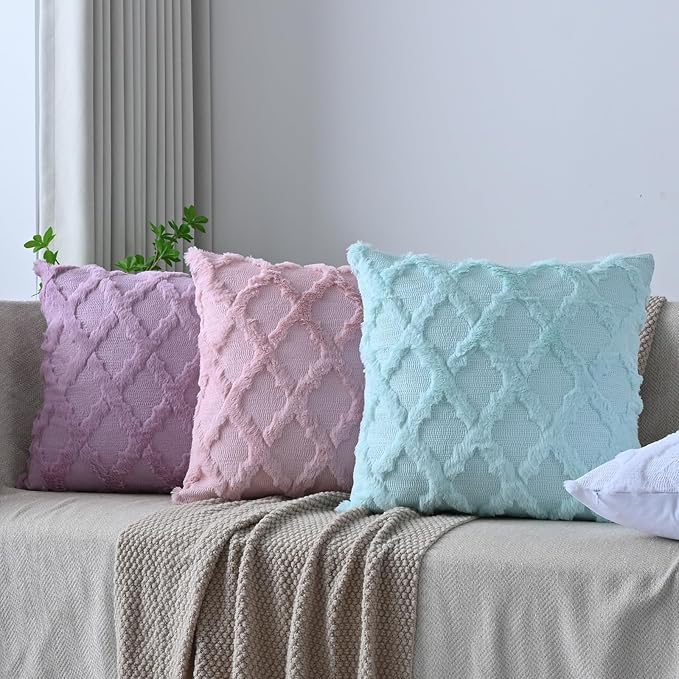 Set of 2 Soft Moroccan Throw Pillow Covers 16x16 Inch Plush Boho Decorative Pillow Cover Accent Cushion Case for Couch Sofa Bed, Light Pink