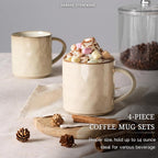 HaWare 14OZ Coffee Mugs Set of 4, Stoneware Coffee Cups with Handle, Latte Mug for Man, Woman, Dad, Mom, Modern Tea Mugs for Latte/Cappuccino/Cocoa/Milk, Dishwasher& Microwave Safe, Saturn Khaki