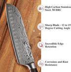 Sunnecko Chef Knife Sharp Santoku Knife 7 Inch, High Carbon Stainless Steel Chopping Knife Vegetables, Cooking Knife with Wood Handle, Gifts for Men and Women