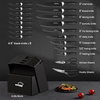Knife Set, Amorston 21 Pieces Kitchen Knife Set with Block and Sharpener, Ultra-Sharp Knives Set with Ergonomic Handles, Black German Stainless Steel Knife Block Set, Dishwasher Safe