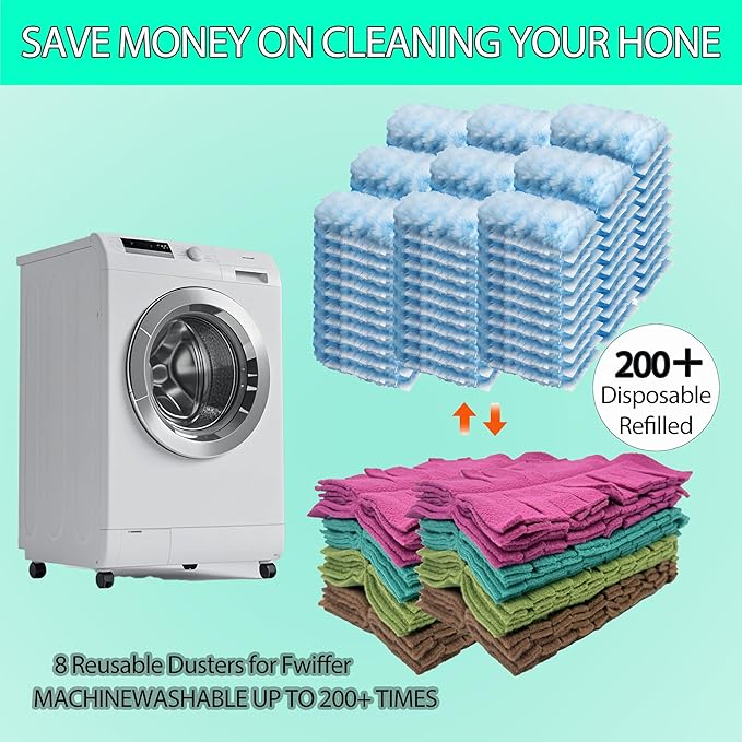 8 Pack 6 Layer Fleece Duster Refills for Swiffer Hand Duster, Zero Waste, 360-degree Cleaning，Reusable and Washable Replacement Dusters for Cleaning Ceiling Fan Hardwoods and Furniture(Dark Color)