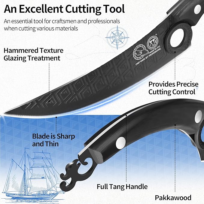 XYJ Authentic Since 1986, FULL TANG 8 Inch Boning Knife With Sheath, Stainless Steel Deboning Meat Cleaver for Meat Cutting, Vegetable Kitchen Knife for Outdoor Camping