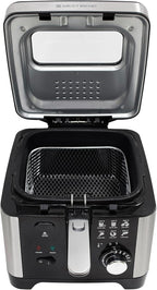 West Bend Deep Fryer with Adjustable Temperature Control Nonstick Basket Easy-View Window and Temperature Guide, Folding Handle and Locking Cover for Easy Storage, 3-Liter, Silver