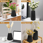 Black Ceramic Vase, GUKJOB Small Cute Flower Vase for Pampas Grass, Home, Living Room, Dining Table, Farmhouse, Office Decor, Bedroom, Table, and Kitchen Shelf (Black - 2Pcs)