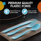 Party Solids Light Blue Plastic Silverware Heavy Duty 300 Pcs Light Blue Plastic Cutlery Sets, Utensil Sets, 100 Of Each Forks, Knives & Spoons Disposable Cutlery Set, Flatware Set For Party Supplies
