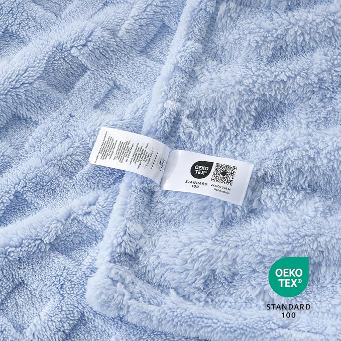 Cozy Bliss Soft Twin Size Waffle Blanket - Lightweight Cozy Blankets Gift for Women,Cute Checkered Throws Blanket for Bed, Couch and Sofa,Light Blue,60x80 Inches