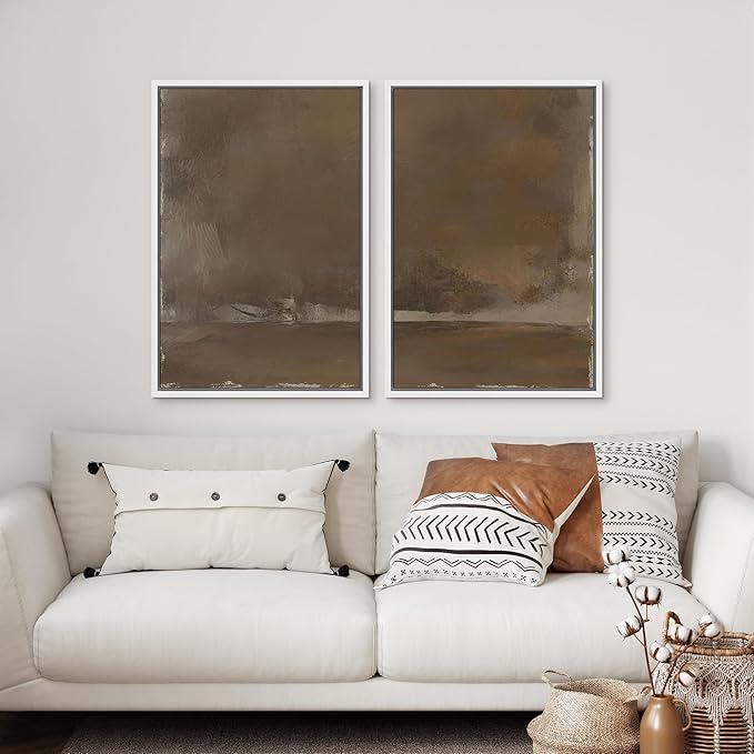 SIGNFORD Framed Canvas Print Wall Art Set Muted Earthy Abstract Landscape Illustrations Modern Art Decorative for Living Room, Bedroom, Office - 16"x24"x2 White