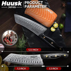 Huusk Damascus Kiritsuke Knife 7inch - Japanese Knives with Sharp Edge and Wooden Handle Hand Forged Chef Knives for Home Use, Meat Vegetables Fish Knives, Birthday Gift for Men