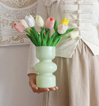 JSPYFITS Glass Hydroponic Flower Vase, 7 Inches Colored Glasses Bubble Vases for Flowers, Three-Layer Glass Funky Vase for Home/Office/Weddings/Party Table Flowers Decor (Milky Green)