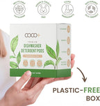 COCO+ Dishwasher Detergent Pods - Nano-Concentrated Enzymes Power with Rinse Aid & Hard Water Protection - Sparkling, Spotless Dishes - 50 Pods (Fragrance Free)