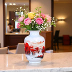MTME Porcelain Figurines, Jingdezhen Decorative Flower vase, Melon Sr. Home Decor, Wedding Gifts, Aesthetic Sculpture Home décor (Red Sun)