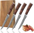 Wakoli EDIB 4-Piece Steak Knife Set – Dining Knives | Genuine Damascus Steel Blades with VG10 Core | Ergonomic Pakkawood Handles | Premium Steak Cutlery in Wooden Gift Box
