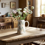 Ceramic Vintage Flower Vase with Handle, Chinoiserie Floral Pitcher Vase for Home Decor, Decorative Vases for Centerpiece Table Decorations, Green and White Vases for Living Room Kitchen Shelf Decor