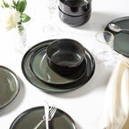 LERATIO Ceramic Plates Set of 6, 8.5 Inch Reactive Glaze Light Weight Porcelain Salad Plates,Modern Shape Dinnerware Dishes Set for Kitchen,Microwave&Dishwasher&Oven Safe,Resistant-Green