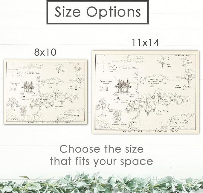 Winnie The Pooh Hundred Acre Wood Map - 8x10 Art Print (Unframed) | Neutral Nursery Decor | Kids Bedroom Wall Decor | A. A. Milne | Boys Room or Girls Room Artwork | Vintage Original Drawing