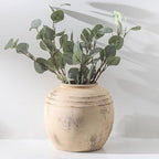 Ceramic Flower Vase, 8.66 inch Tall Round Rustic Farmhouse Decorative Vase for Home Decor, Living Room Entryway Table Centerpiece Decor