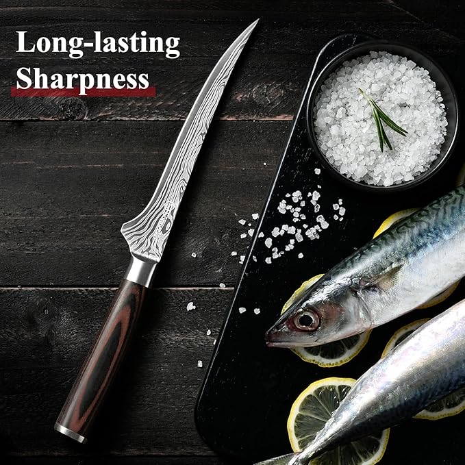 Sunnecko Boning Knife with Pakkawood Handle,6 inch High Carbon German Stainless Steel Fillet Knife for Meat and Poultry