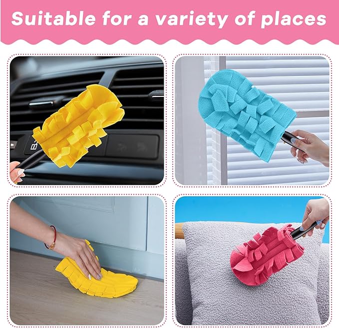 Zubebe 12 Pcs Duster Refill Reusable Fleece Duster Refills Feather Flat Dusters Multi Surface Washable Cleaning Pads Tools for Home, Blinds, Car, Pet, Furniture, Fans (Watermelon Red,Blue,Yellow)
