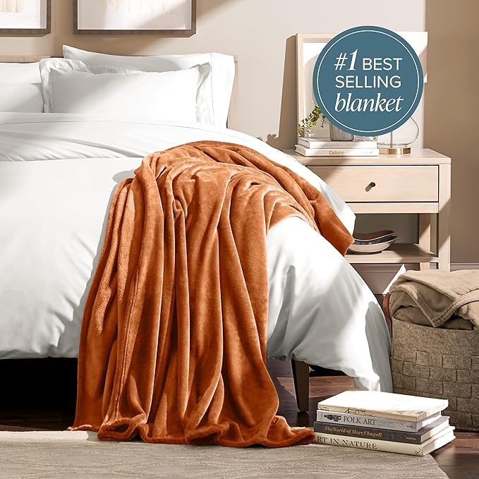 Bare Home Fleece Blanket - Throw/Travel - Ultra-Soft Lightweight for Bed, Sofa, and Couch - Luxury Microplush - Cozy Warm Blanket (Throw/Travel, Sienna)