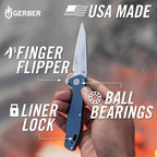 Gerber Gear Fastball (Magnacut) - Slim, Lightweight Folding Pocket Knife with Lock Release and 3-Position Clip - EDC Gear - Made in USA - Magnacut Blue