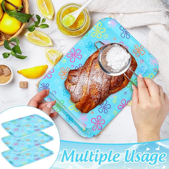 3Pcs Cartoon Sponge Serving Trays Under the Sea Flower Bubble Reusable Serving Dishes for Ocean Birthday Party Sharing Snacks Fruit Dessert, 13 x 10 Inch