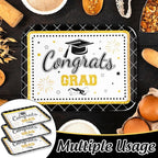 3Pcs Graduation Serving Trays 13 x 10 Inch Bachelor' s Hat Diploma Glitter Reusable Platter Congrats Grad Serving Dishes for Graduate Party Sharing Snacks Fruit Dessert