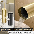 Gold Toilet Brush and Holder Set - Brushed Stainless Steel Gold Toilet Bowl Brush and Holder with Replacable Head, Removable Inner Bowl, and Splash Protection - Dense Bristles for Through Cleaning