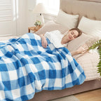 Cozy Bliss Luxury Sherpa Throw Blanket for Couch, Premium Reversible Buffalo Plaid Thick Throw, Warm Cozy Soft Blanket for Home and Gifts (Light Blue, 60" x 80")