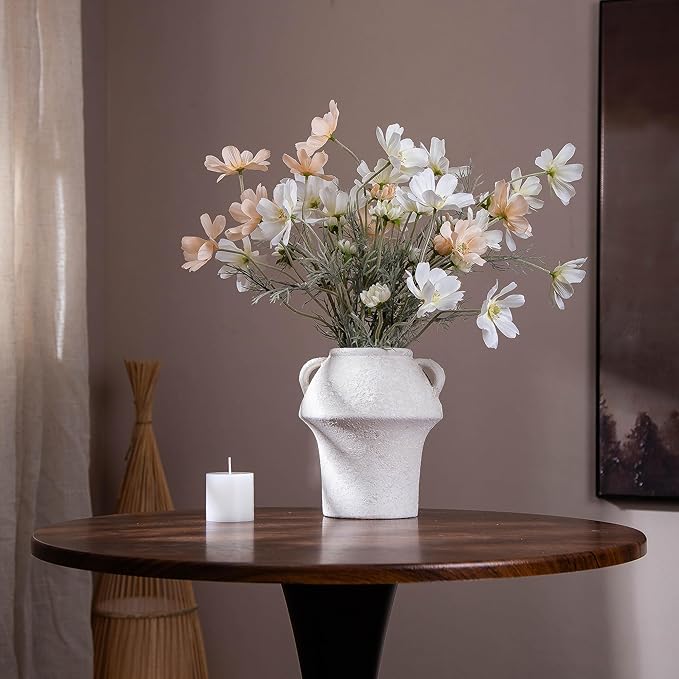 Ceramic Vase, Rustic Vase, 7 Inch Vintage Terracotta Flower Vases for Home Decor, Decorative Farmhouse Vase with hadle for Home Decor, Living Room, Shelf Decor, Farmhouse, Table, Lyeec