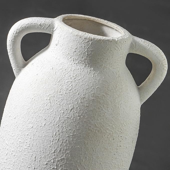 Ceramic Farmhouse Vase with 2 Handles, Boho Decorative Flower Vase for Home Decor, Living Room, Entryway, Table, Shelf Decor, 9.6 Inch