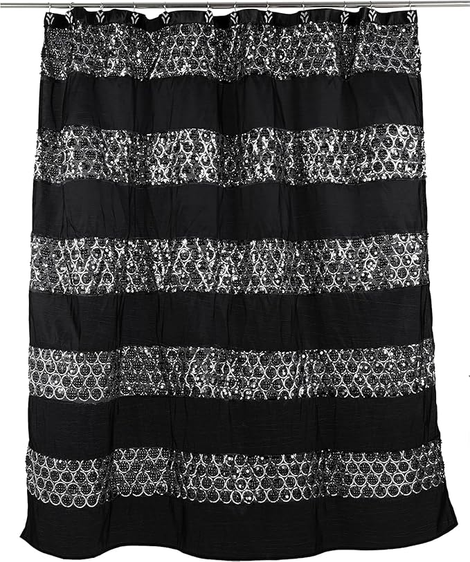 Zahari Home 13pc Sinatra Bathroom Shower Curtain Set Classic Shower Curtain & 12 Shower Curtain Hooks Luxury Fabric Shower Curtain Unique Design Bling Black Shower Curtain Set