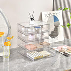 2 Pack Stackable Makeup Organizer, 12.1''L Acrylic Bathroom Organizer and Storage Undersink Drawer, Cosmetics and Beauty Supplies,Clear Plastic Storage Bins for Desk,Cabinet,Kitchen,Vanity,Pantry