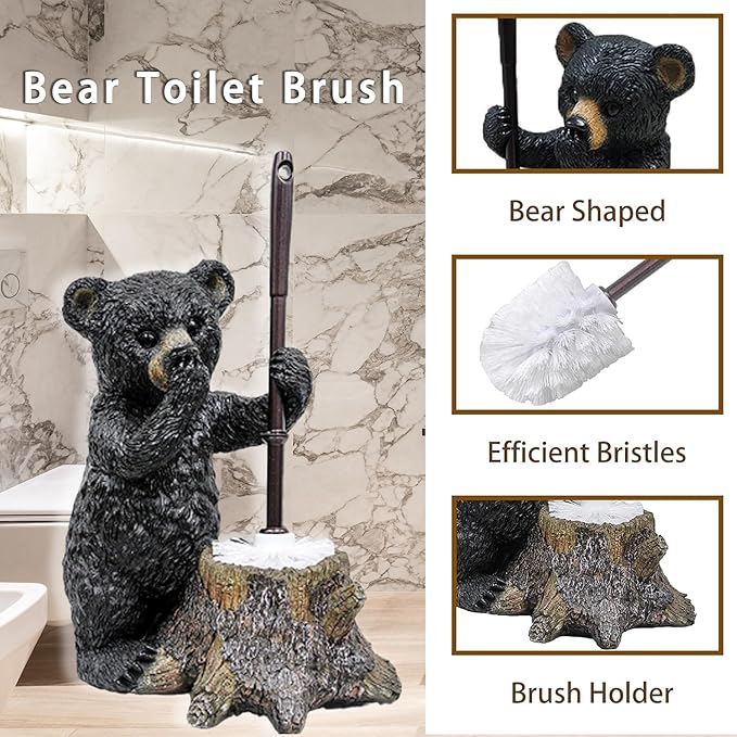 Toilet Brush Holder Set for Bathroom Super Cute Bear Base Solidly Toilet Bowl Brush and Holder Flexible and Durable Style Stylish Toilet Cleaner Brush Saving Storage Space Toilet Brushes for Bathroom