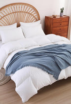 100% Cotton Muslin Throw Blanket for Bed, Couch, Small, Decorative, Soft, Pre-Washed, Breathable and Lightweight Gauze Blanket with Tassels, Suitable for All Seasons, Grey Blue, 50"x60"