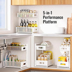 Full Metal Under Sink Organizer, Pull Out Cabinet Organizers and Storage, Silk-Smooth Sliding Drawer for Kitchen, Bathroom, Pantry, Cabinet, Closet (White, 2 Pack)